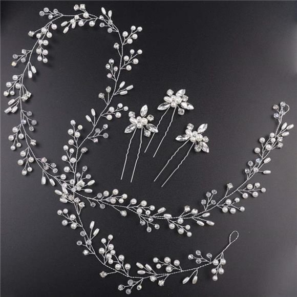 Denifery Bridal Rose Gold and Gold Silver Extra Long Pearl and Crystal Beads Bri